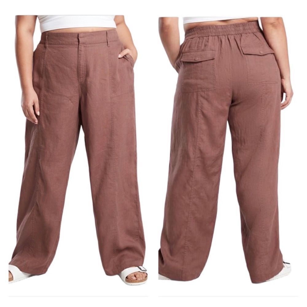 Athleta Cabo Retreat linen cropped wide leg pants 4P